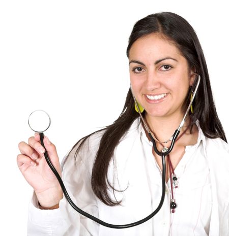 female doctor over white