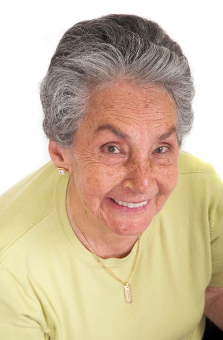 happy elderly woman over white