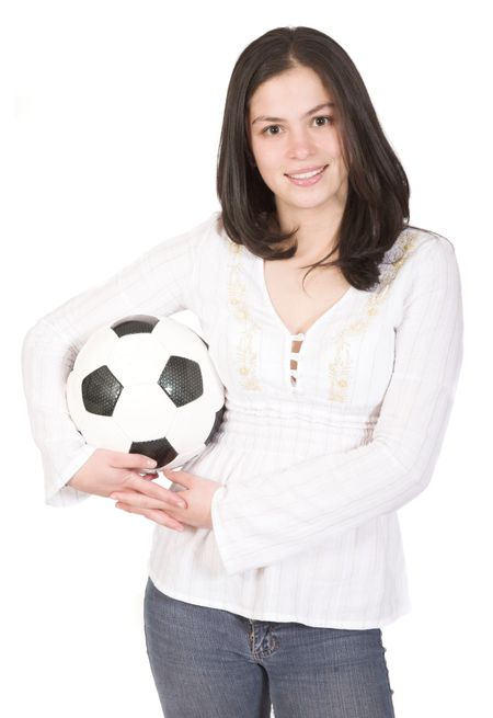 beautiful female footballer over white
