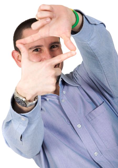 hand frame - fun guy over white
