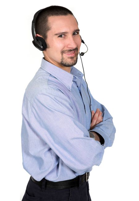 friendly customer service guy over white with clipping path