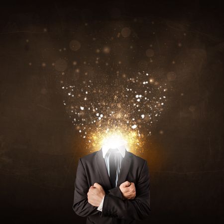 Business man with glowing exploding head concept
