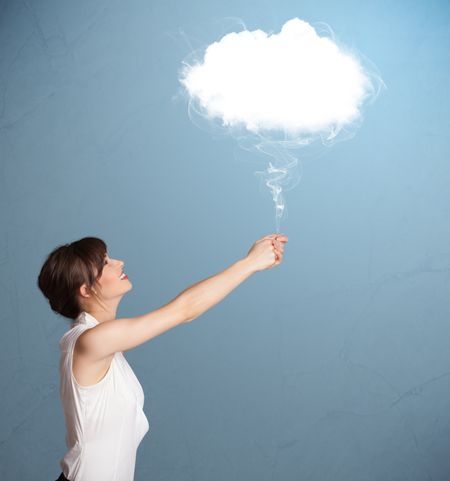 Beautiful young woman holding cloud