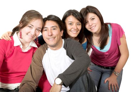 happy friends over white