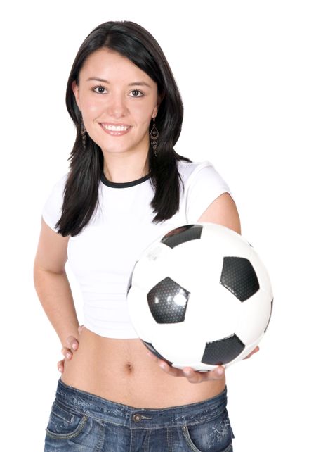 beautiful female footballer over white