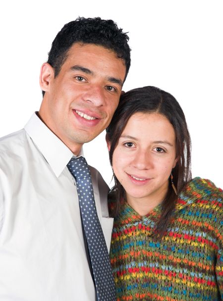 casual couple over white - friends