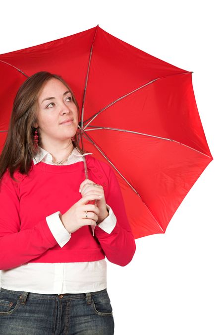 girl with umbrella over white