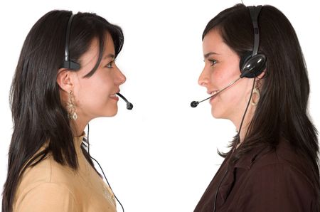 customer support face to face over white