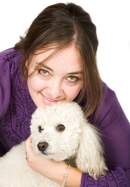 Casual Female Portrait with her dog over white