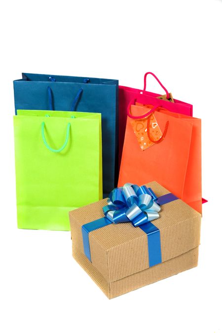 shopping bags in bright colours over white