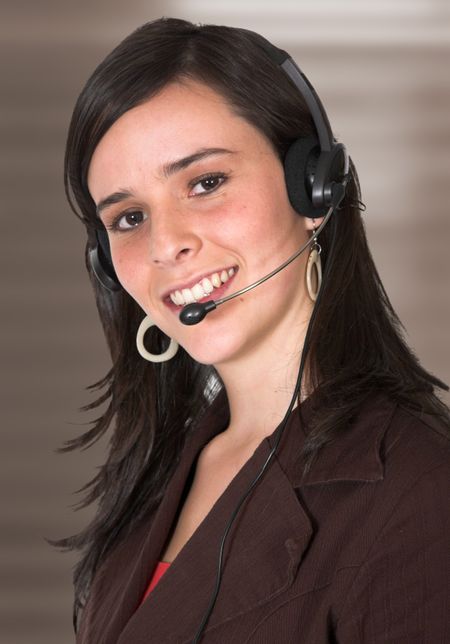 Beautiful Customer Support Girl over brown