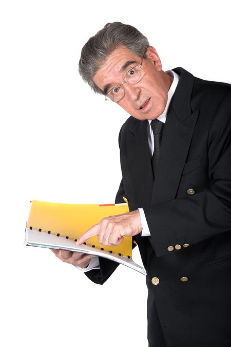 business man with book over white