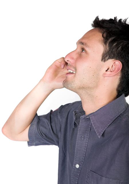 casual guy on the phone over white