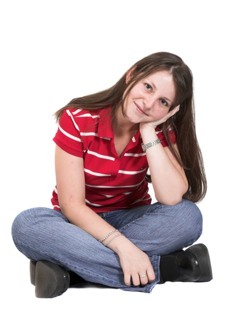 Casual Female Portrait over white on the floor