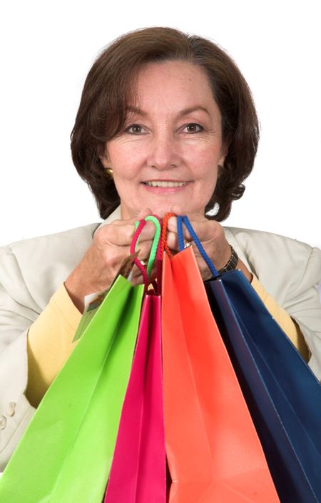 business woman with shopping bags over white