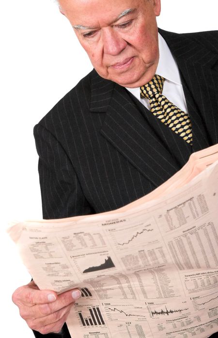 business manager reading newspaper over white