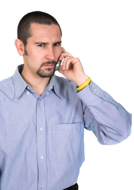 angry man on the phone over white