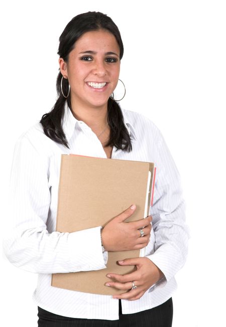 business woman smiling over white