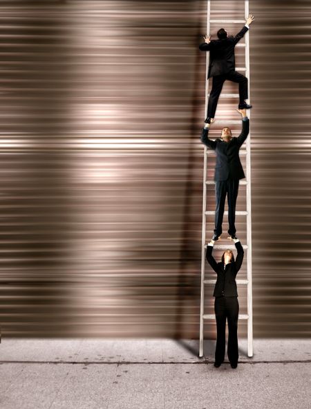 three-business-people-climbing-corporate-ladder-1893101 three business people climbing the corporate ladder, montage