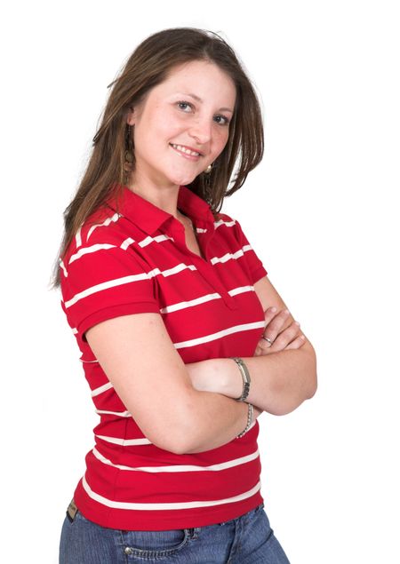 Casual Female Portrait over white in red