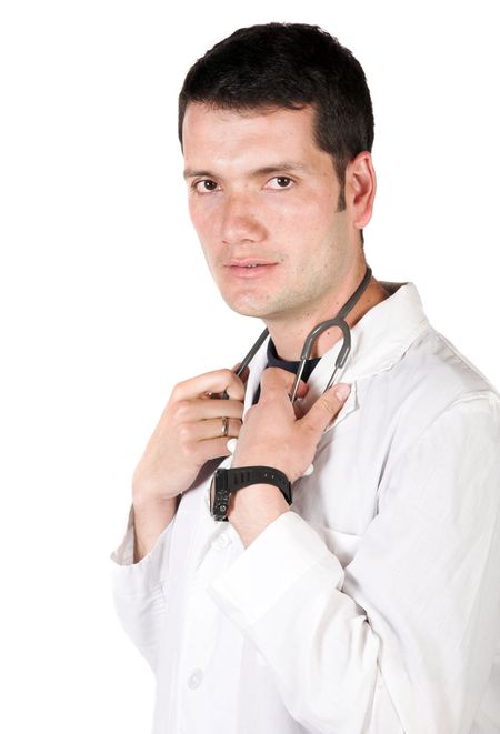 male doctor over a white background