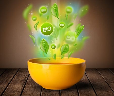 Healthy bio green plate of food on grungy background