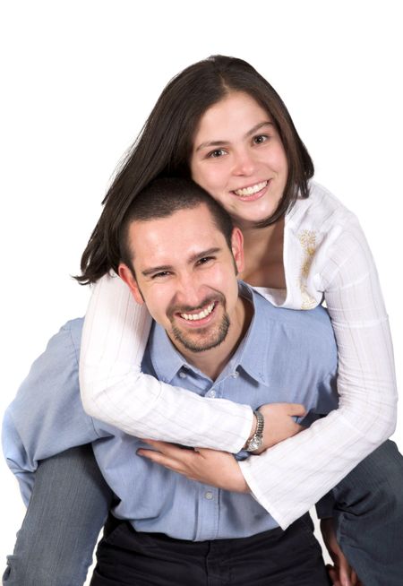 Couple having fun over white