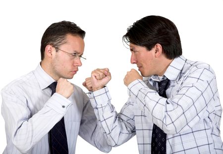 angry business men fighting over white