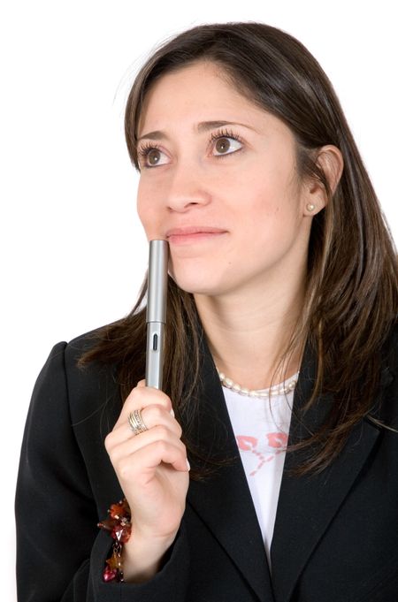 pensive business woman over white background