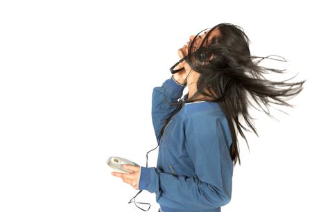 girl listening to music over a white background