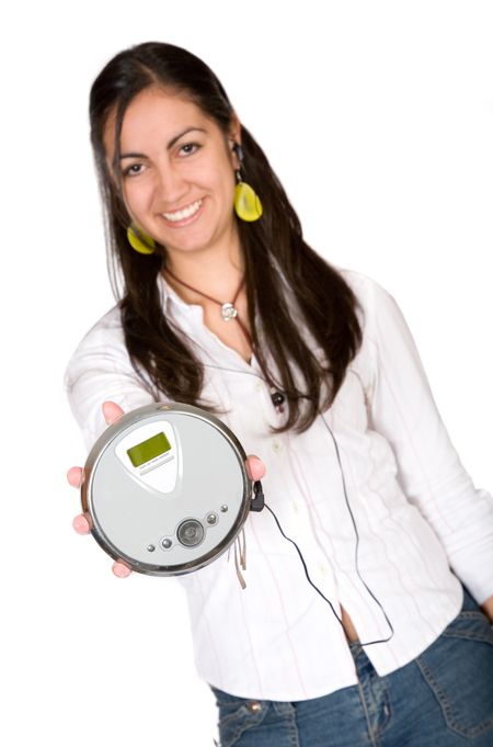 girl with a discman over white