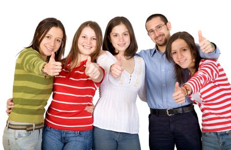 happy friends - thumbs up - over white