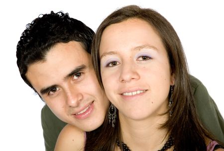couple with faces together over a white background