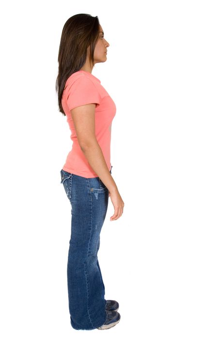 Casual Female Portrait over white looking sideways