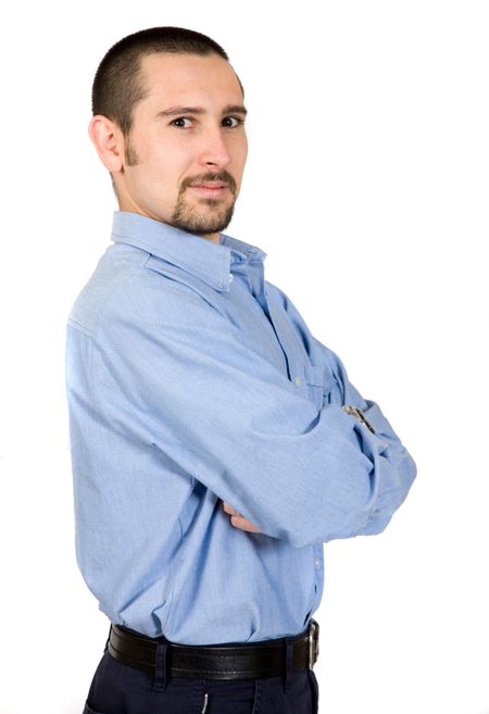 confident business man with his arms crossed over white