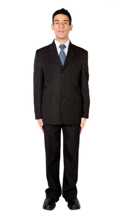 business man standing very still over white