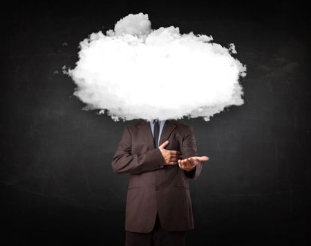 Business man with white cloud on his head concept on grungy background