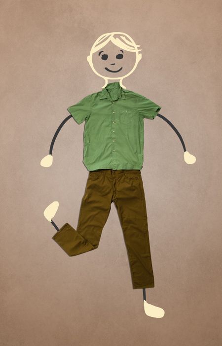 Cute blond hand drawn character in casual clothes