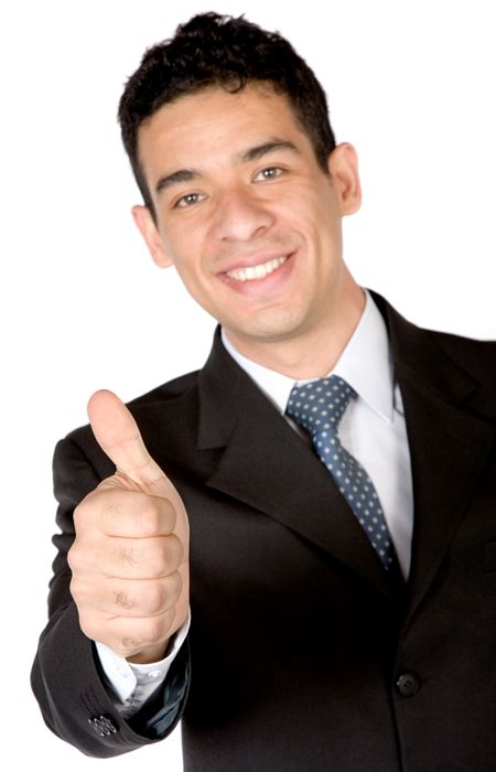 business man - thumbs up over white background