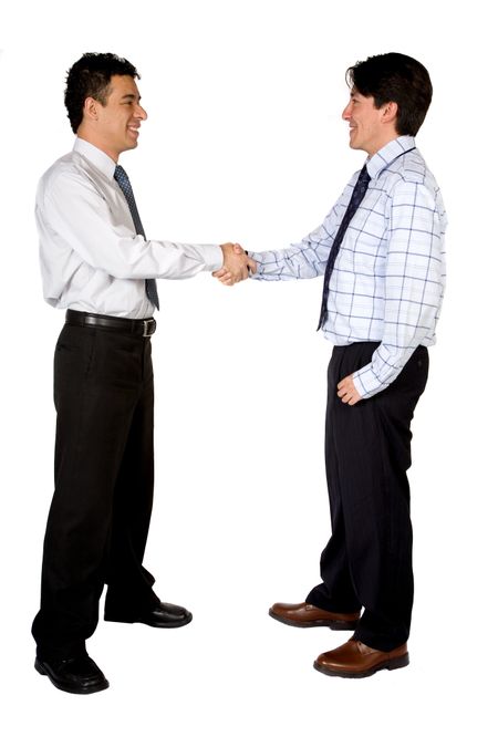 business deal between two men over white background