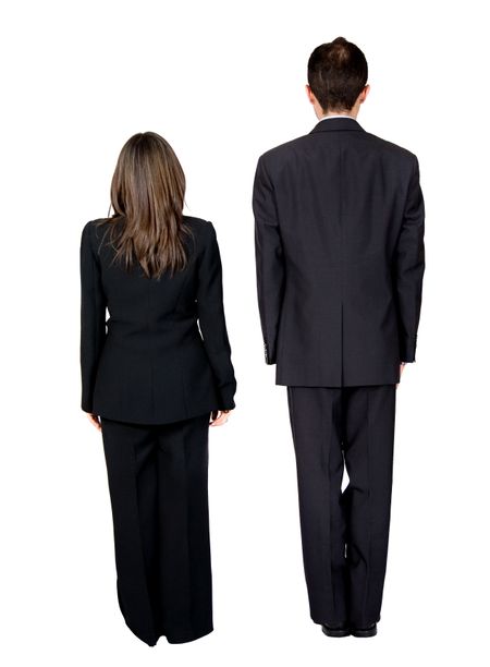 business partners standing from the back over a white background