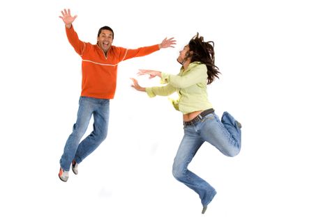 couple jumping 2 - over a white background