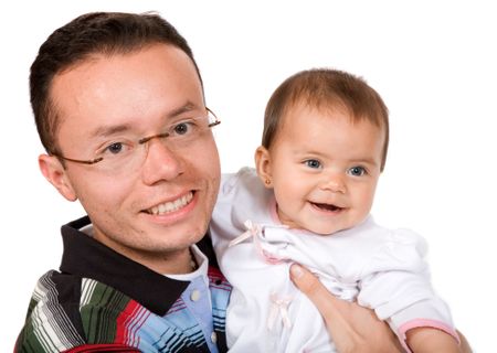 father and daugther over a white background