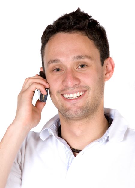 guy making a phone call over a white background