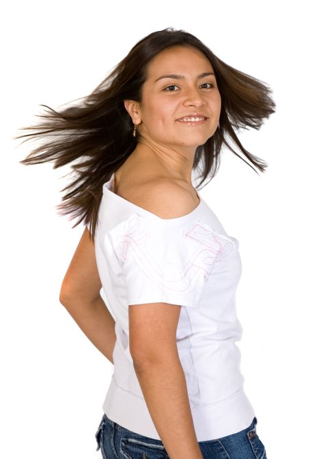 beautiful fun girl portrait over a white background