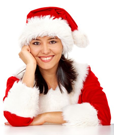 beautiful christmas girl portrait looking happy - isolated over a white background
