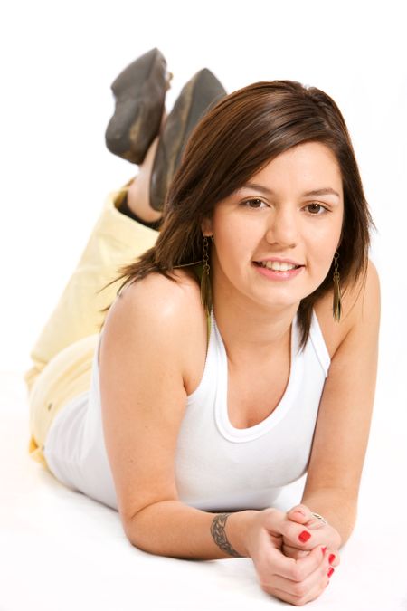 beautiful-casual-girl-portrait-floor-isolated-19955824 beautiful casual girl portrait on the floor - isolated over a white background