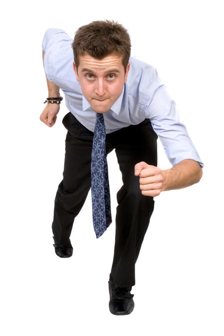 business man running over a white background
