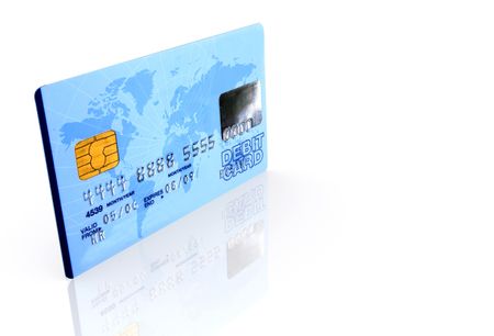 credit card over a white background with reflection - note the design of the card is my own and the numbers on the card are made up