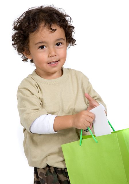 child with his gift over a white background